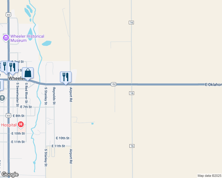 map of restaurants, bars, coffee shops, grocery stores, and more near 15872 Texas 152 in Wheeler