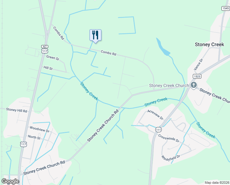map of restaurants, bars, coffee shops, grocery stores, and more near 411 Bunning Drive in Goldsboro