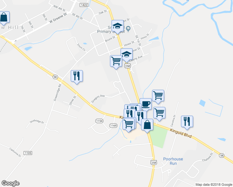 map of restaurants, bars, coffee shops, grocery stores, and more near 120 Gregory Avenue in Snow Hill