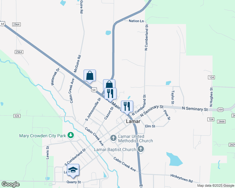 map of restaurants, bars, coffee shops, grocery stores, and more near 6 Lamb Street in Lamar