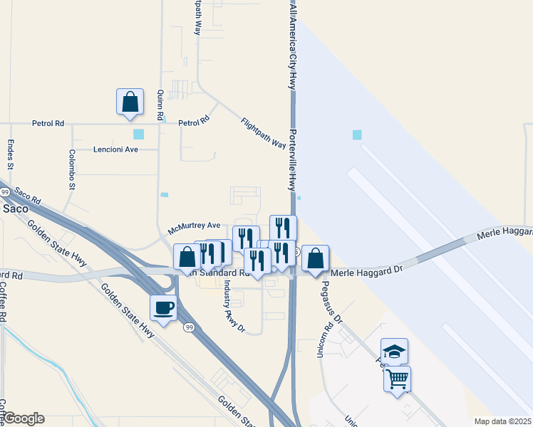 map of restaurants, bars, coffee shops, grocery stores, and more near 34970 Mc Murtrey Avenue in Bakersfield