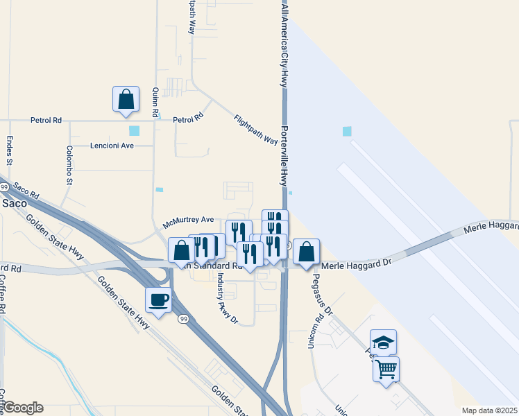 map of restaurants, bars, coffee shops, grocery stores, and more near 35126 McMurtrey Avenue in Bakersfield