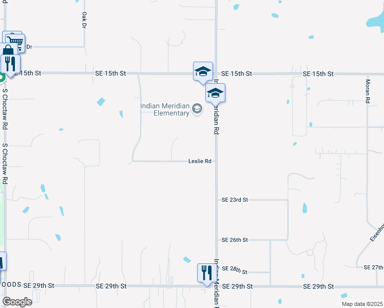 map of restaurants, bars, coffee shops, grocery stores, and more near 15890 Leslie Road in Choctaw
