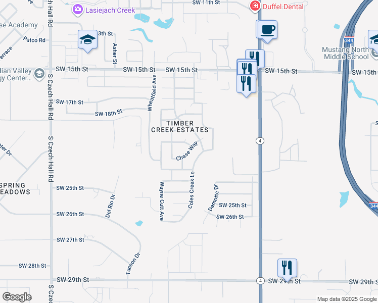 map of restaurants, bars, coffee shops, grocery stores, and more near Chase Way in Yukon