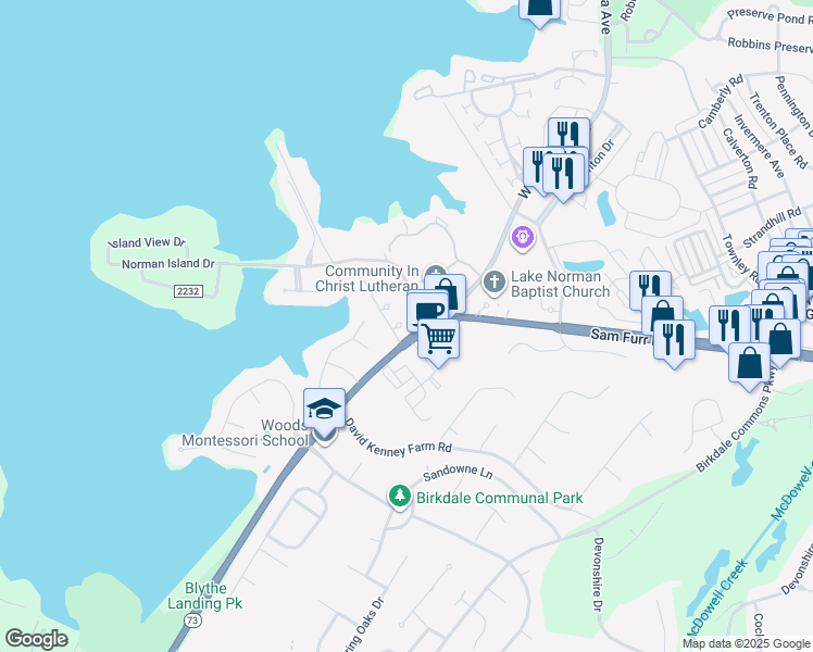 map of restaurants, bars, coffee shops, grocery stores, and more near in Cornelius