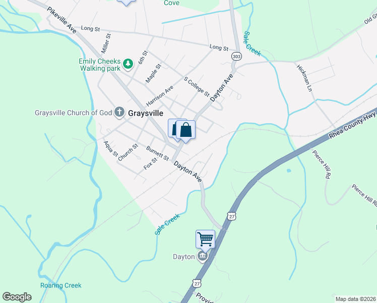 map of restaurants, bars, coffee shops, grocery stores, and more near 4525 Dayton Avenue in Graysville