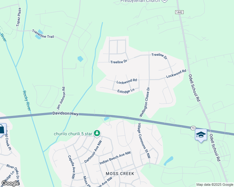 map of restaurants, bars, coffee shops, grocery stores, and more near 9635 Estridge Lane in Concord