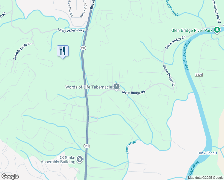 map of restaurants, bars, coffee shops, grocery stores, and more near 828 Glenn Bridge Road in Arden