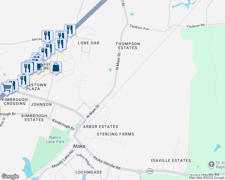 map of restaurants, bars, coffee shops, grocery stores, and more near 356 North Main Street in Atoka