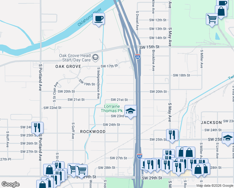map of restaurants, bars, coffee shops, grocery stores, and more near 3213 Southwest 20th Street in Oklahoma City