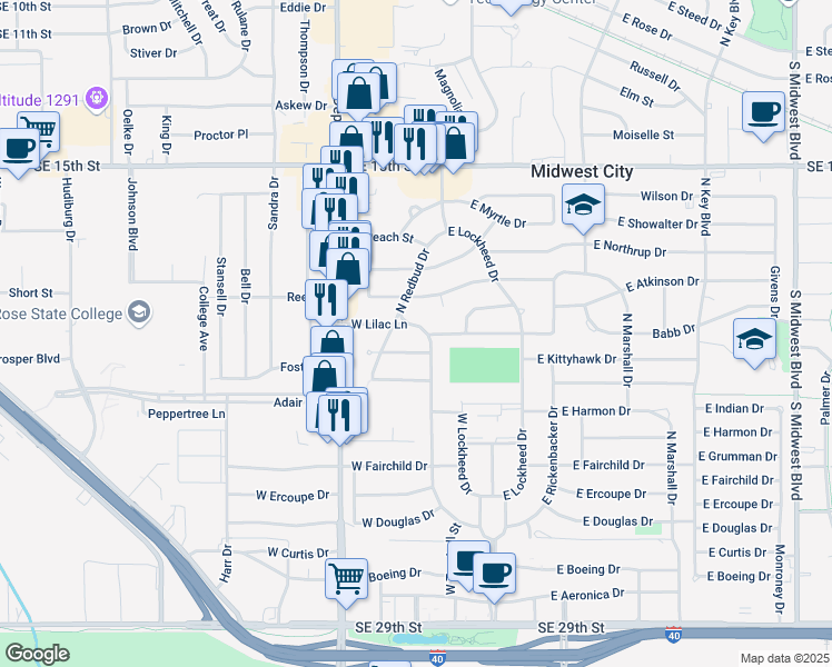 map of restaurants, bars, coffee shops, grocery stores, and more near 200 West Marshall Drive in Midwest City