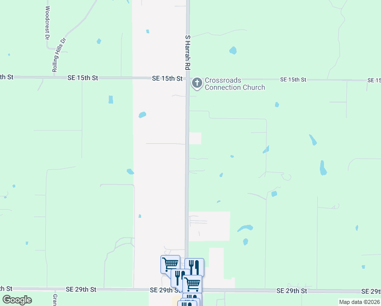 map of restaurants, bars, coffee shops, grocery stores, and more near 2031 South Harrah Road in Harrah