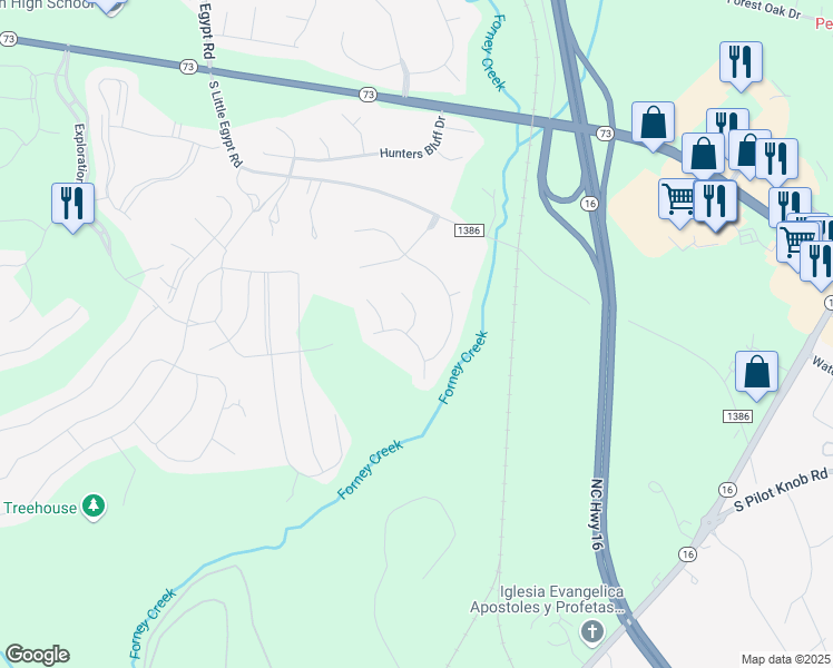 map of restaurants, bars, coffee shops, grocery stores, and more near 479 Doves Crest Court in Stanley