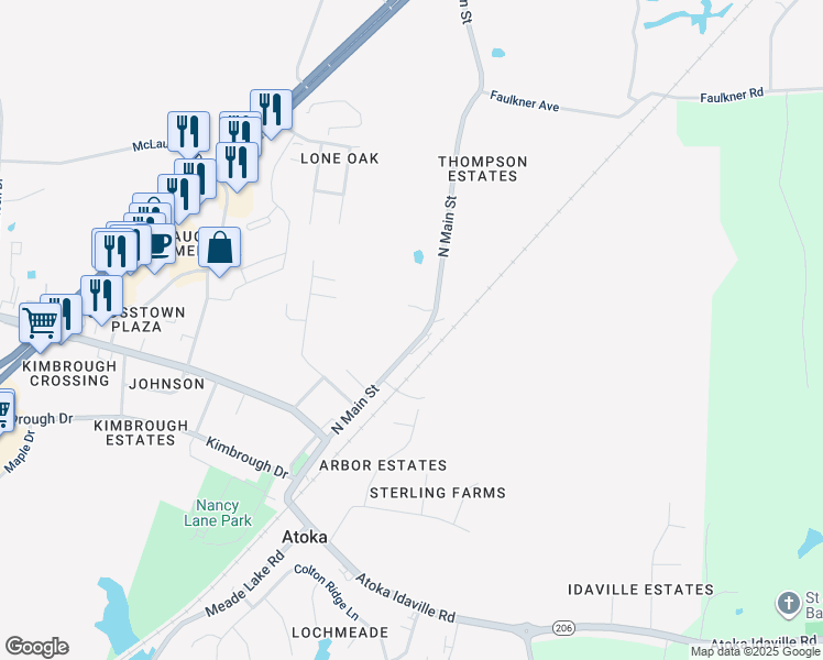 map of restaurants, bars, coffee shops, grocery stores, and more near 62 Smith Drive in Atoka