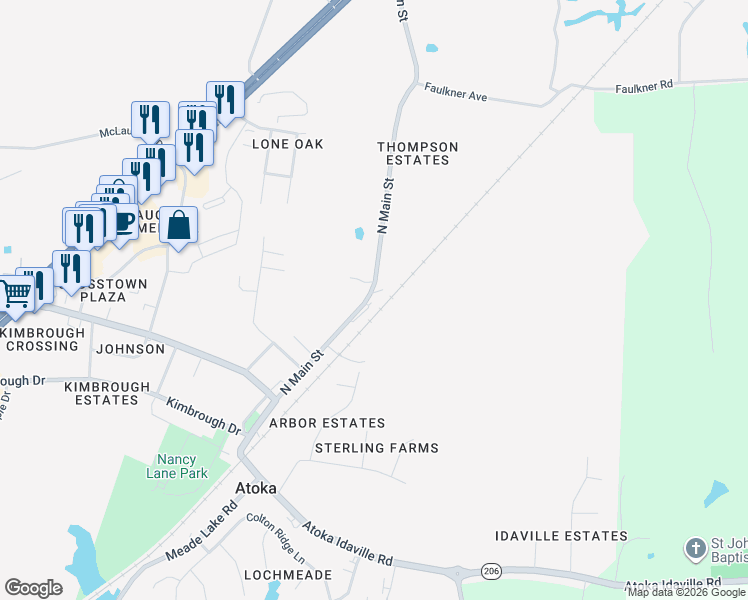 map of restaurants, bars, coffee shops, grocery stores, and more near 356 North Main Street in Atoka