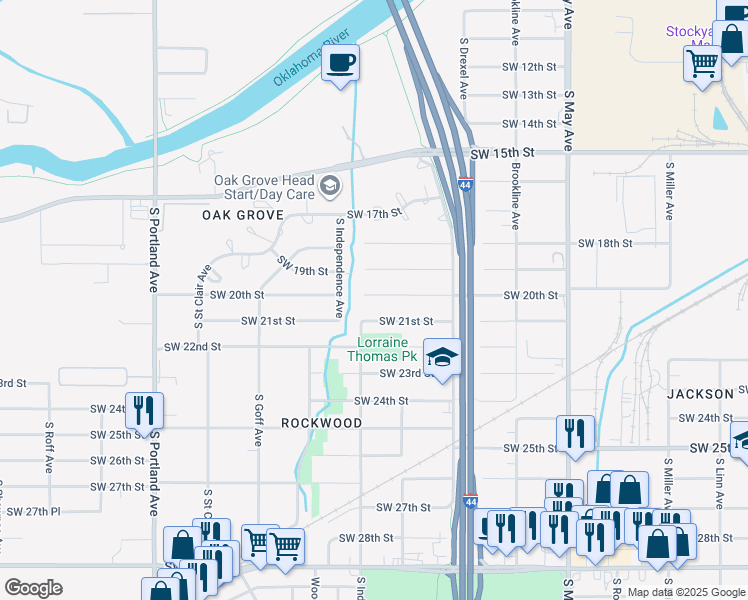 map of restaurants, bars, coffee shops, grocery stores, and more near 3224 Southwest 20th Street in Oklahoma City