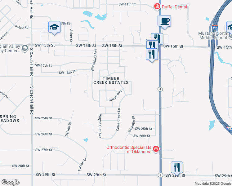 map of restaurants, bars, coffee shops, grocery stores, and more near 9956 Southwest 22nd Terrace in Yukon