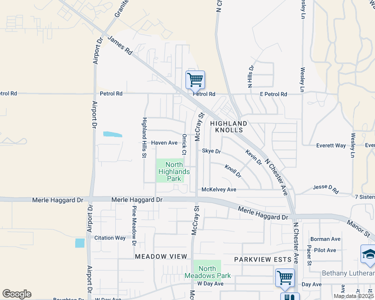 map of restaurants, bars, coffee shops, grocery stores, and more near 4425 Orrick Court in Bakersfield