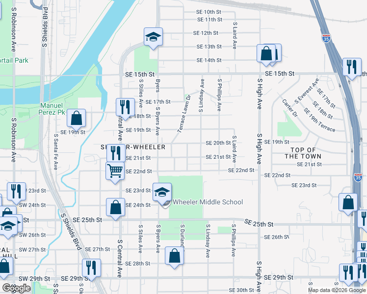 map of restaurants, bars, coffee shops, grocery stores, and more near 617 Southeast 20th Street in Oklahoma City