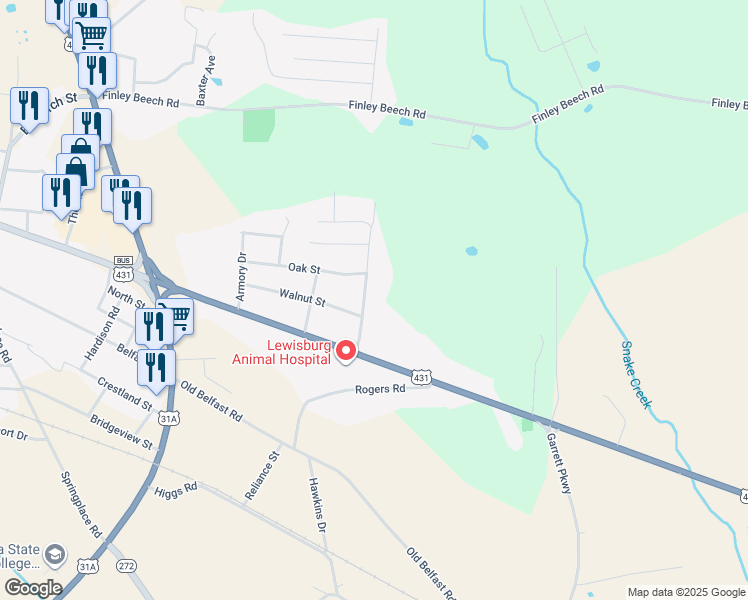 map of restaurants, bars, coffee shops, grocery stores, and more near 229 Elm Avenue in Lewisburg