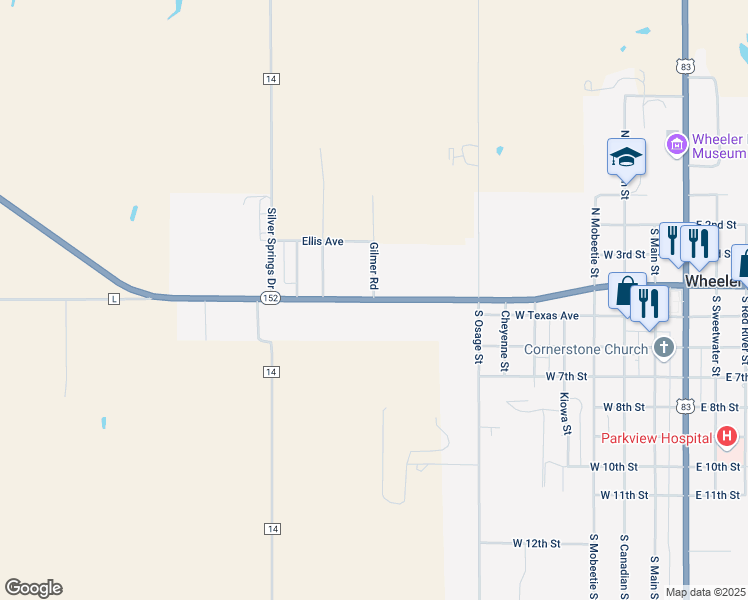 map of restaurants, bars, coffee shops, grocery stores, and more near West Oklahoma Avenue in Wheeler