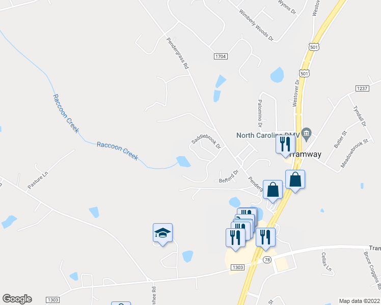 map of restaurants, bars, coffee shops, grocery stores, and more near in Sanford
