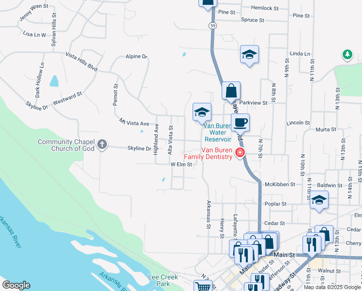 map of restaurants, bars, coffee shops, grocery stores, and more near 200-298 Prospect St in Van Buren