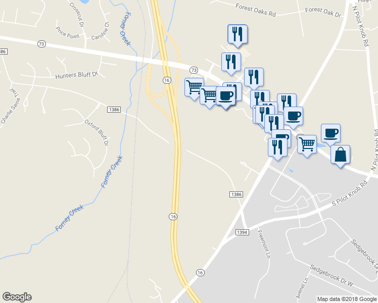 map of restaurants, bars, coffee shops, grocery stores, and more near 7463 South Little Egypt Road in Stanley