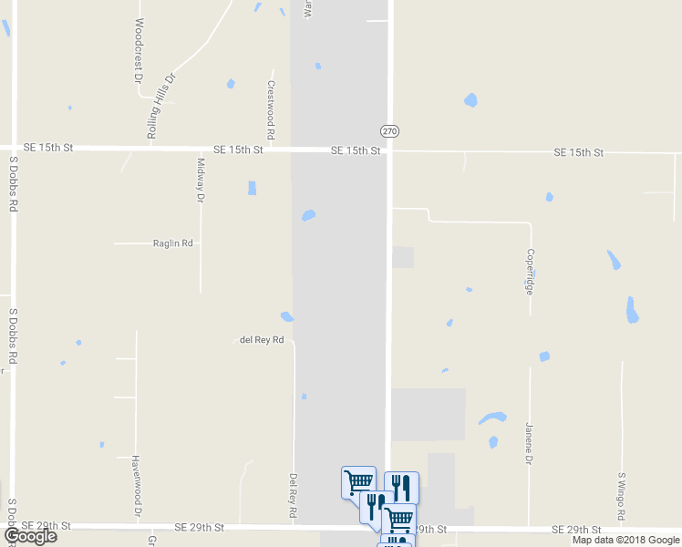 map of restaurants, bars, coffee shops, grocery stores, and more near 2031 South Harrah Road in Harrah