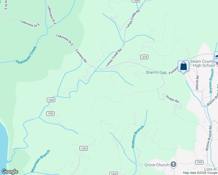 map of restaurants, bars, coffee shops, grocery stores, and more near 1323 Lands Creek Road in Bryson City