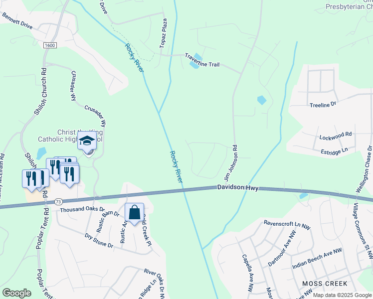 map of restaurants, bars, coffee shops, grocery stores, and more near 2156 Laurens Drive in Concord