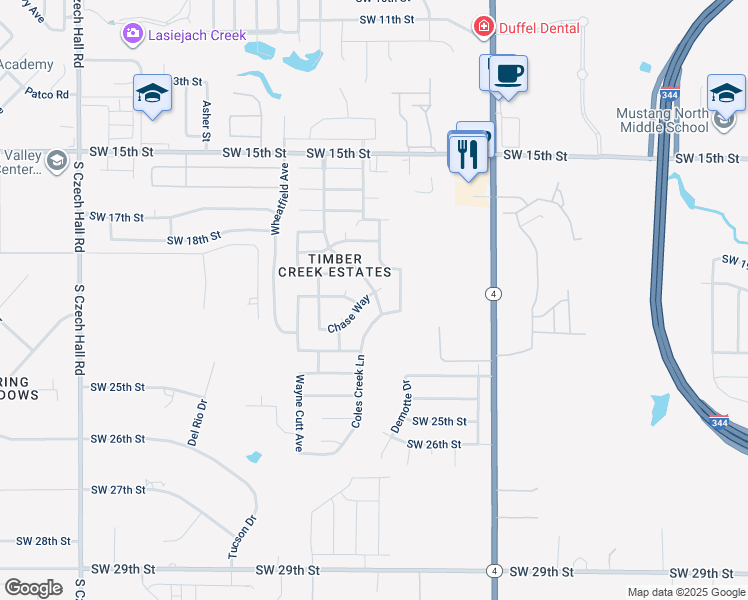 map of restaurants, bars, coffee shops, grocery stores, and more near 2248 Timber Ridge in Yukon