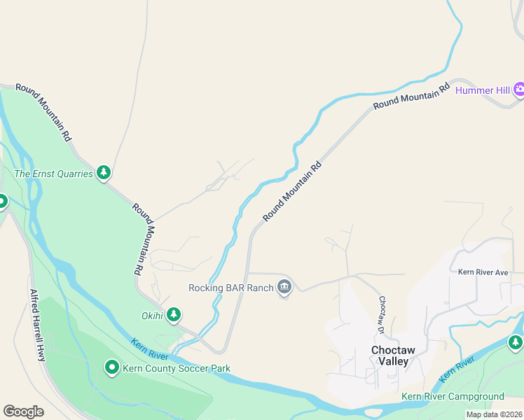 map of restaurants, bars, coffee shops, grocery stores, and more near 14410 Round Mountain Road in Bakersfield