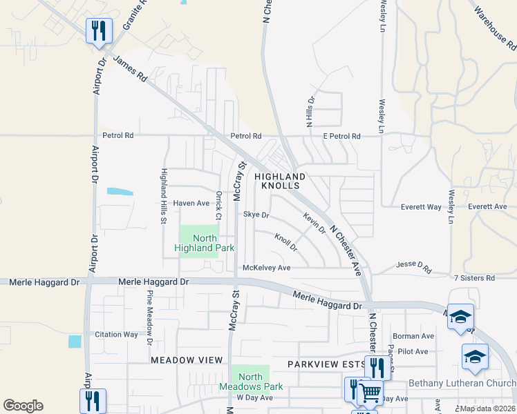 map of restaurants, bars, coffee shops, grocery stores, and more near 4413 Mctavish Court in Bakersfield