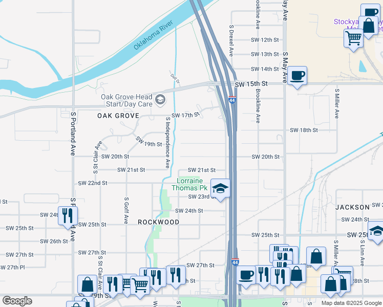 map of restaurants, bars, coffee shops, grocery stores, and more near 3213 Southwest 20th Street in Oklahoma City