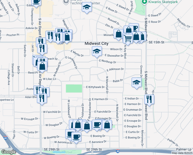 map of restaurants, bars, coffee shops, grocery stores, and more near 306 Babb Drive in Oklahoma City