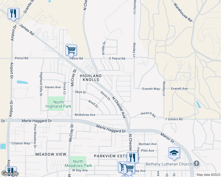 map of restaurants, bars, coffee shops, grocery stores, and more near 4 Tee Lane in Bakersfield