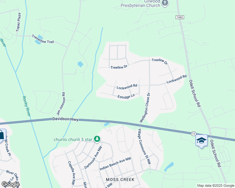 map of restaurants, bars, coffee shops, grocery stores, and more near 9636 Estridge Lane in Concord