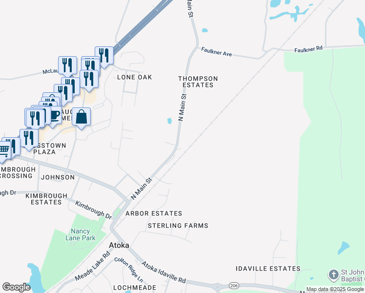 map of restaurants, bars, coffee shops, grocery stores, and more near 356 North Main Street in Atoka