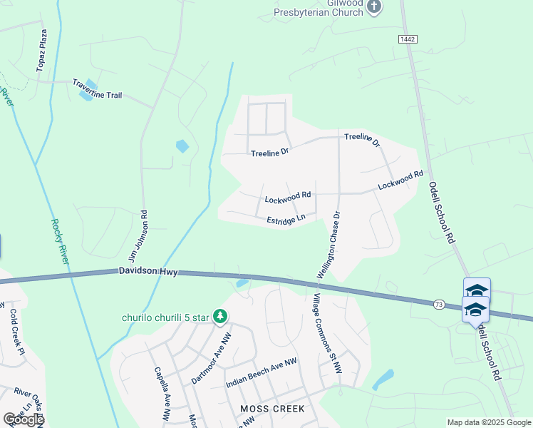 map of restaurants, bars, coffee shops, grocery stores, and more near 9636 Estridge Lane in Concord