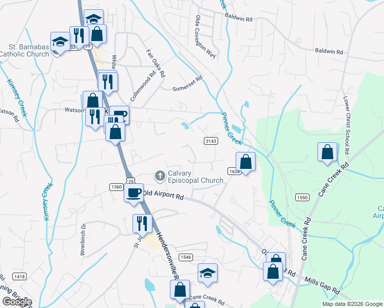 map of restaurants, bars, coffee shops, grocery stores, and more near 39 Holly Lane in Buncombe County