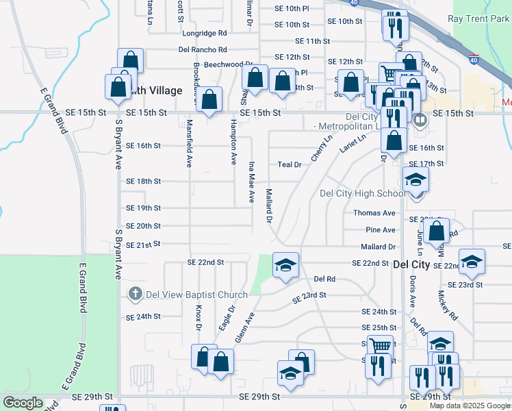 map of restaurants, bars, coffee shops, grocery stores, and more near 1928 Ina Mae Avenue in Del City
