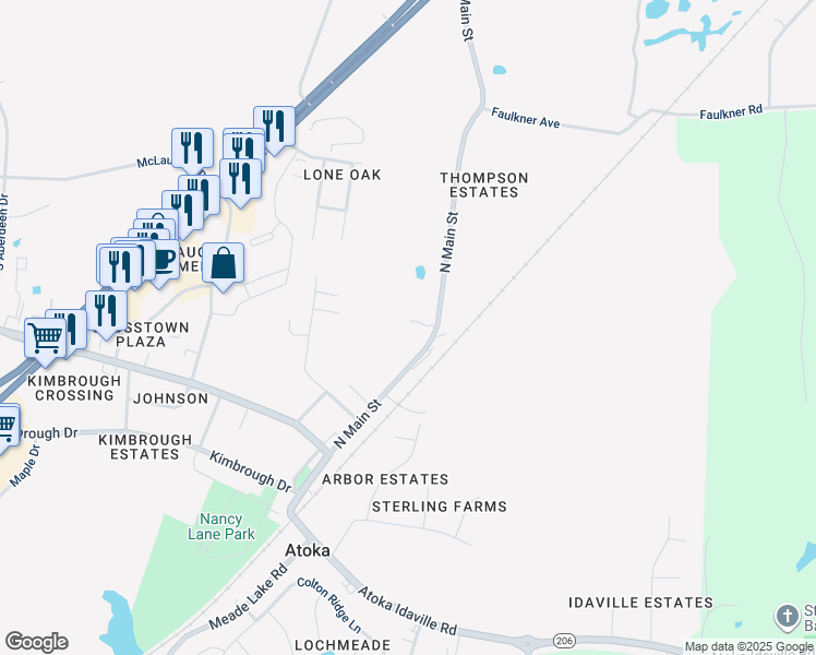 map of restaurants, bars, coffee shops, grocery stores, and more near 62 Smith Drive in Atoka