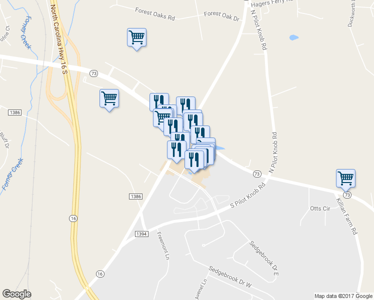 map of restaurants, bars, coffee shops, grocery stores, and more near 7471 E Cross Dr in Lowesville