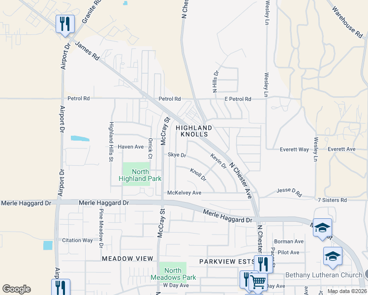 map of restaurants, bars, coffee shops, grocery stores, and more near 4413 Mctavish Court in Bakersfield