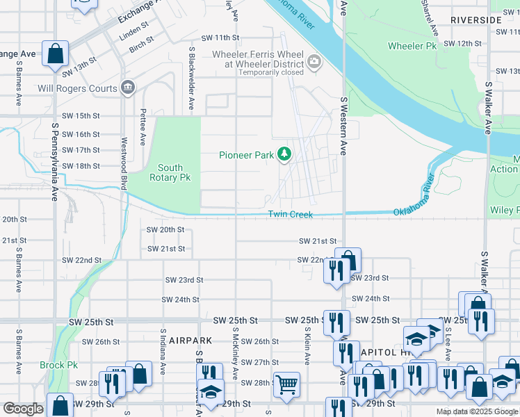 map of restaurants, bars, coffee shops, grocery stores, and more near 1100 Southwest 20th Street in Oklahoma City