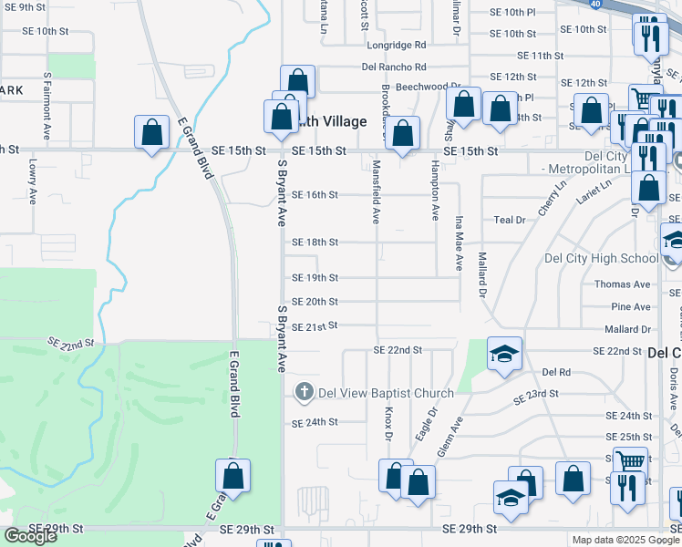 map of restaurants, bars, coffee shops, grocery stores, and more near 3105 Southeast 19th Street in Del City