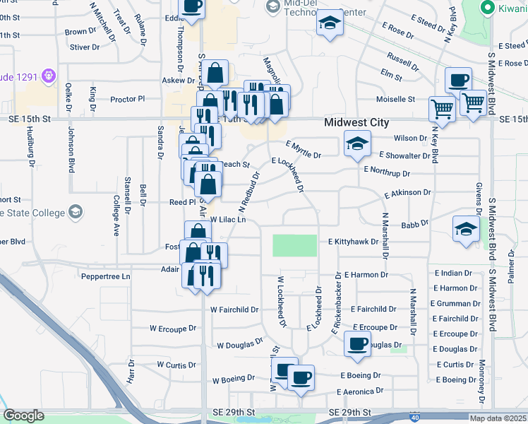 map of restaurants, bars, coffee shops, grocery stores, and more near 200 West Marshall Drive in Midwest City