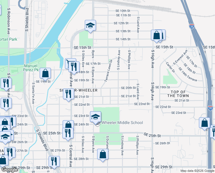 map of restaurants, bars, coffee shops, grocery stores, and more near 617 Southeast 20th Street in Oklahoma City