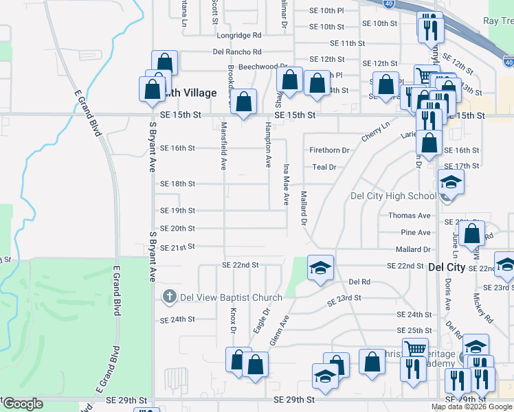 map of restaurants, bars, coffee shops, grocery stores, and more near 3321 Southeast 19th Street in Del City